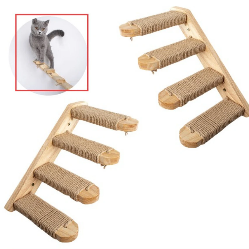 

New Cat Climbing Ladder Wall Wall-mounted Multi-layer Climbing Frame Sisal Rope Plank Stairs Pet Toys Supplies Cat Shelf