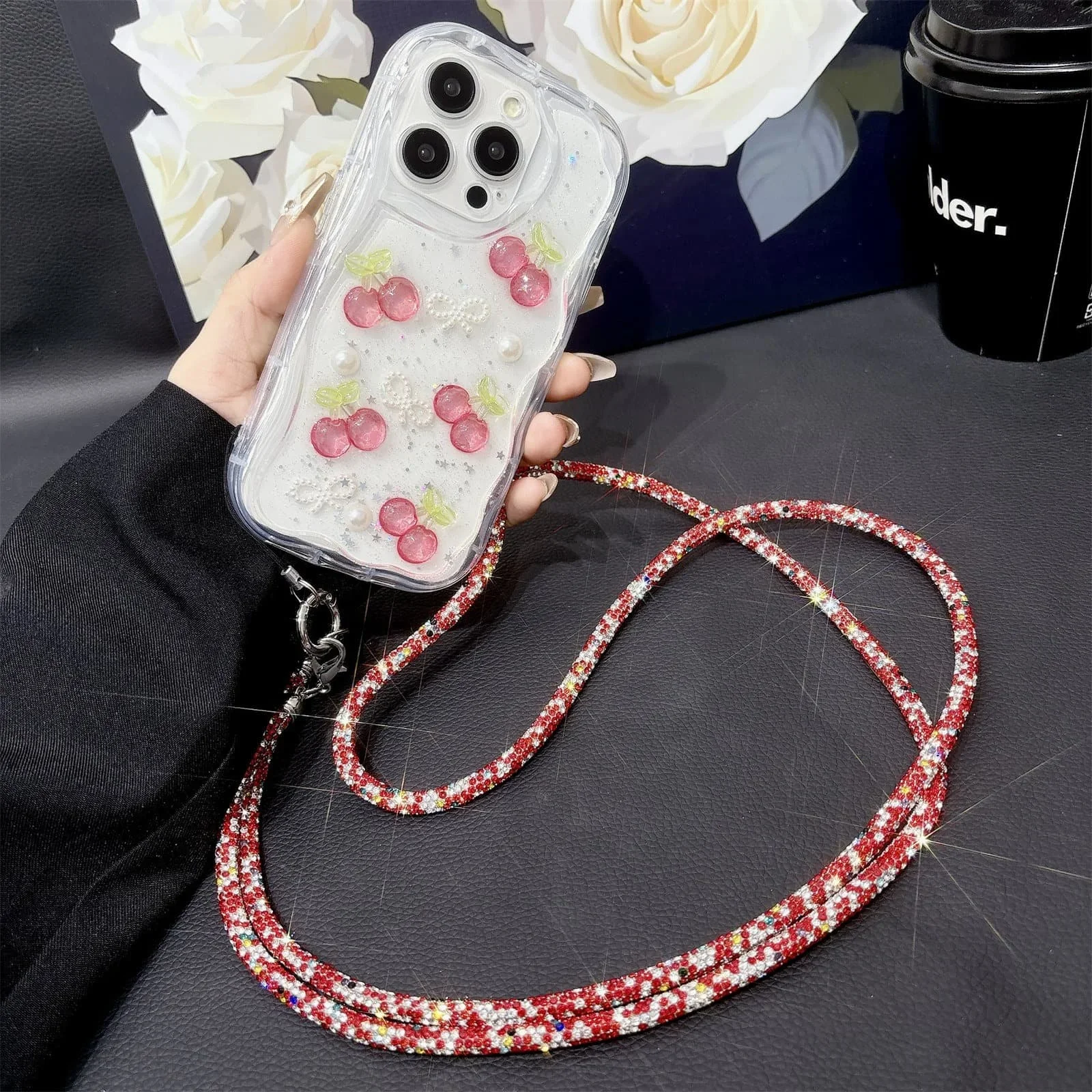 

Luxury Bling Phone Lanyard Anti-lost Crossbody Strap Universal Rotatable Neck Phone Tether Keychain Chain Rope