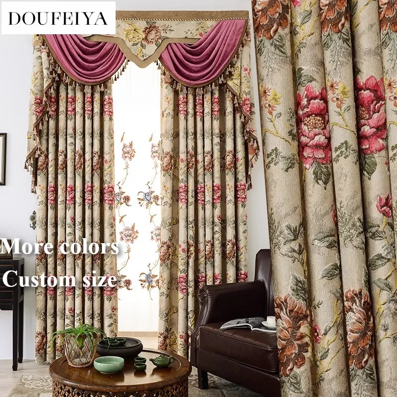

European High Precision Jacquard Embossed Luxury High Blackout Curtains for Living Room Bedroom Dining Custom Size White Tulle