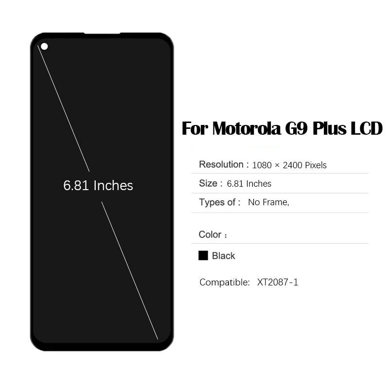 Pantalla LCD de 6,81 pulgadas para Motorola moto G9 Plus, montaje de digitalizador con pantalla táctil, herramienta de reparación y pegamento, XT2087-1