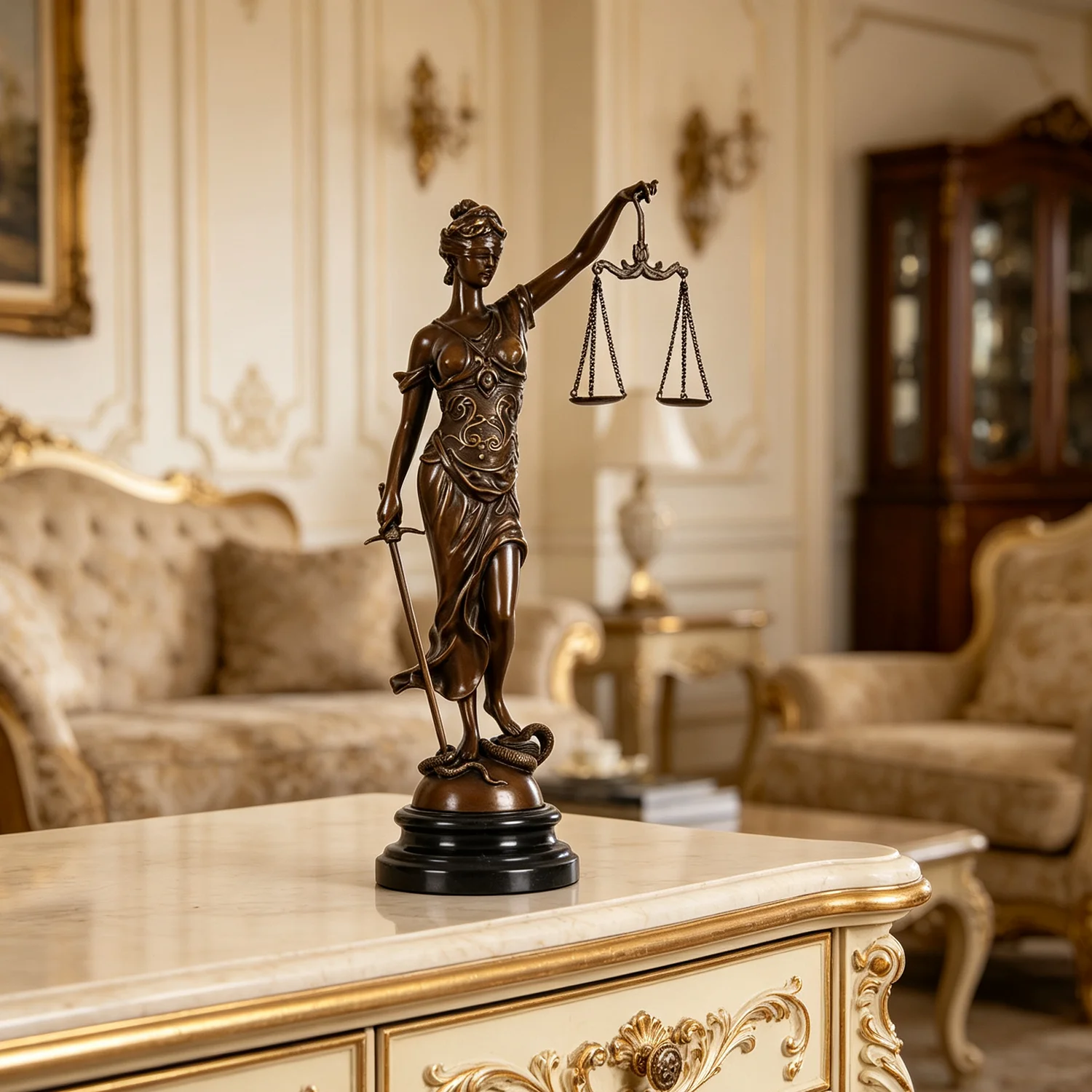 Lady Justice Statue Bronze Greek Goddess Themis Justitia Sculpture Figurine Estatua justica Antique Art Perfect Home Decor
