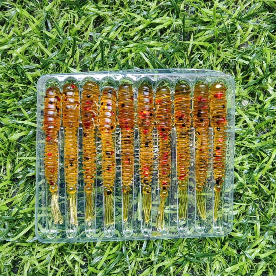 MUKUN Wurmköder, 10 Stück, Mini-Köder, 45 mm, 0,4 g, weicher Silikonköder, künstliche Larve-Gummi-Köder, Wobbler, Bass-Angelköder – Detail 16