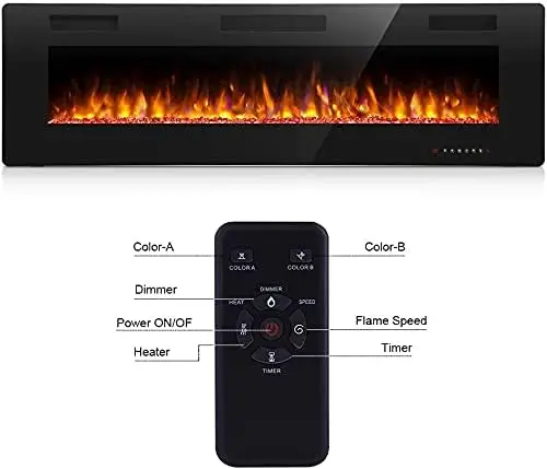 68 Inch Electric Fireplace in-Wall Recessed and Wall Mounted Fireplace Heater and Linear Fireplace with Multicolor Flame Timer