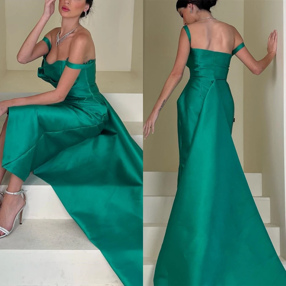 

Customized Soft Satin Strapless Evening Dress Elegant Mermaid Cocktail Dress Temperament Court Train Special Occasion Gowns