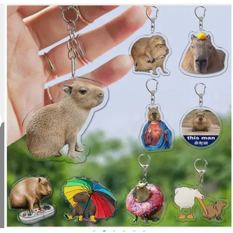 1Pc Adorkable Fun Capybara Acrylic Meme Keychain Deco Creative Cute Animal Boys Girls Backpack Zipper Mobile Phone Case Pendant