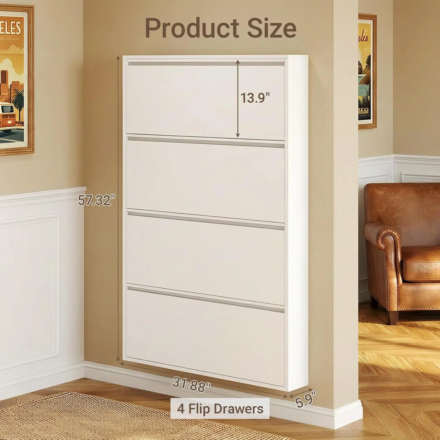 4-Flip Drawer Shoe Cabinet Slim Metal Storage Entryway Organizer, Customized