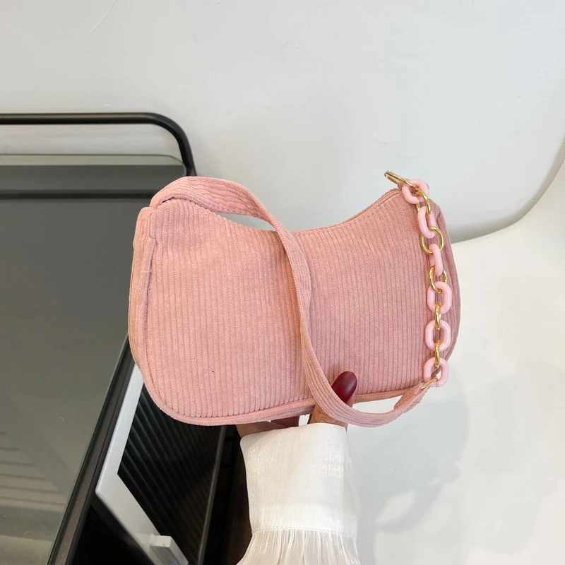 Fashion Vintage Women Handbags Corduroy Underarm Bag Casual Women Shoulder Bags Solid Color Zipper Female Handbag Clutch