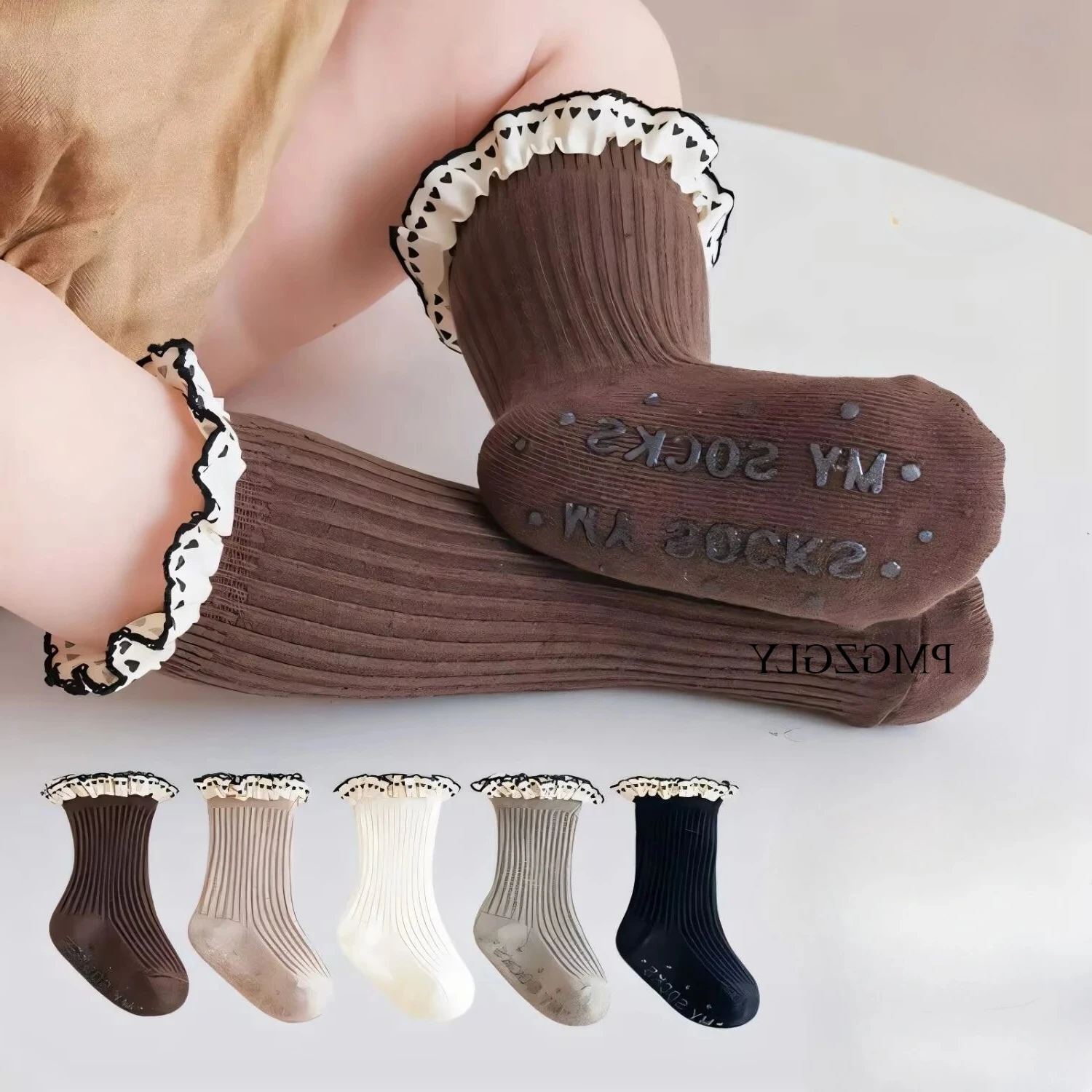 

Kids Girl Calf Sock Cute Princess Heart Ruffle Non-slip Floor Sock for Children spring, summer, autumn, winter