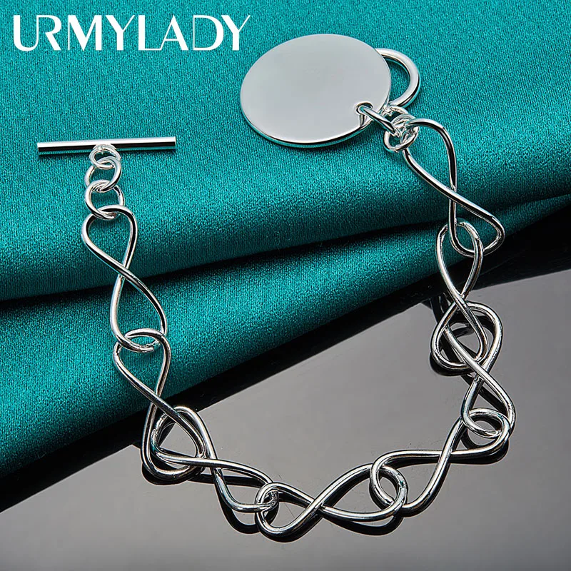 

URMYLADY 925 Sterling Silver Round Brand Pendant Bracelet For Woman Fashion Wedding Engagement Party Jewelry