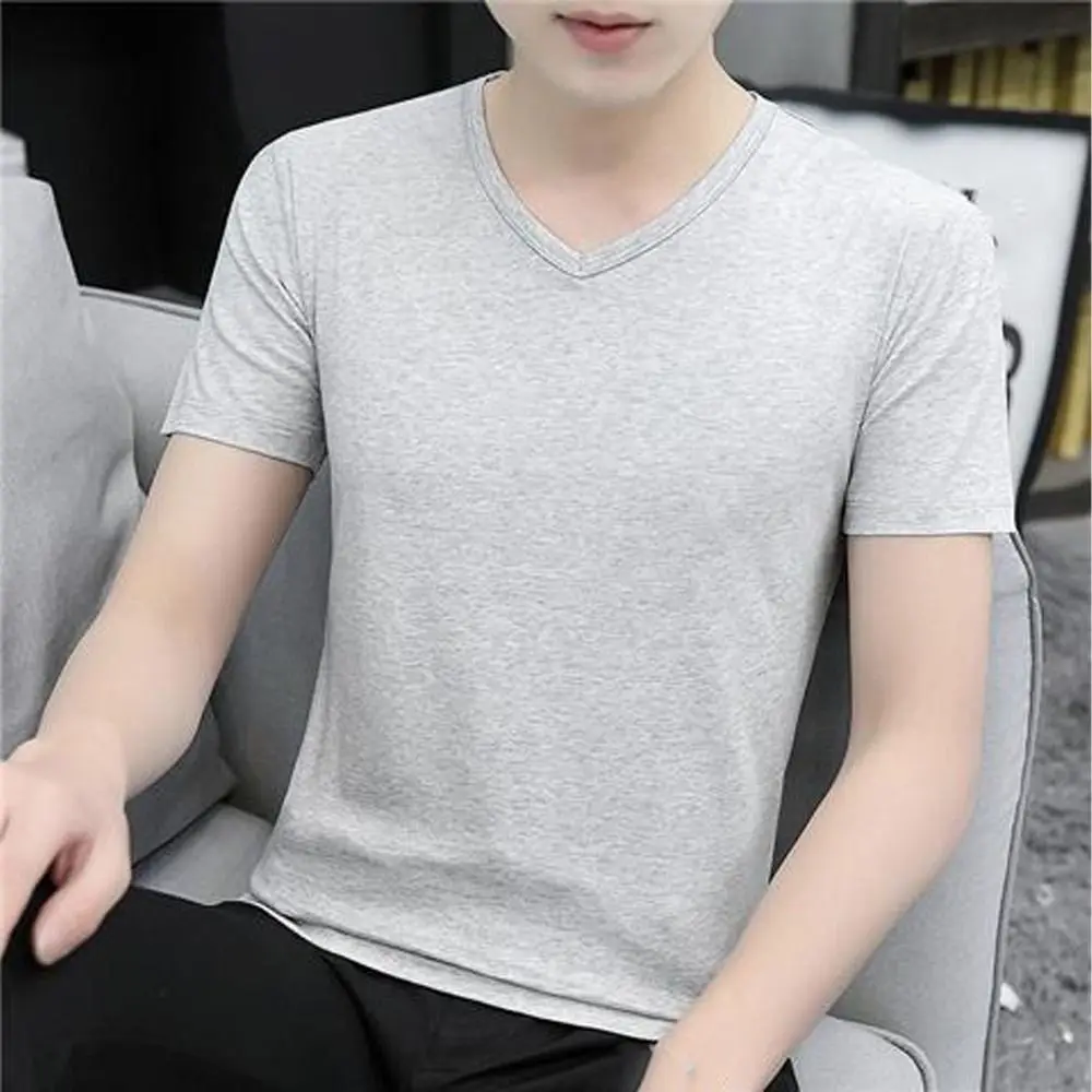 جديد الخامس الرقبة تي شيرت للرجال حجم كبير فضفاض تي شيرتات قصيرة الاكمام قاع قميص بسيط الأساسية تي شيرت كل مباراة