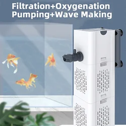4 in 1 Aquarium Filter Water Pump Air Oxygen Increase Wave Maker Built-in Circulation Filtration Air Pump for Fish Tank DIY Tool