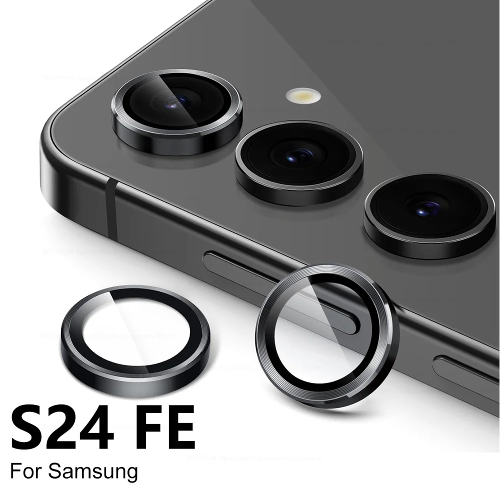 9D Camera Lens Protector for Samsung Galaxy S24 FE S 24 FE 24FE Samsun S24FE HD Tempered Glass Individual Aluminum Rings Cover ﻿