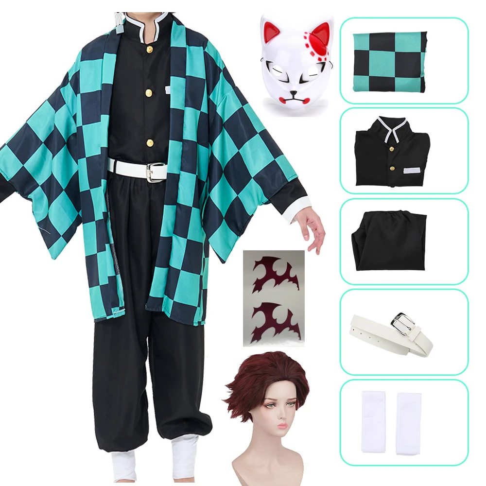 Anime Kimetsu No Yaiba Kamado Tanjirou Cosplay Costume Demon Slayer Halloween For Kids Adult Cartoon Costume Sutis Wigs Party