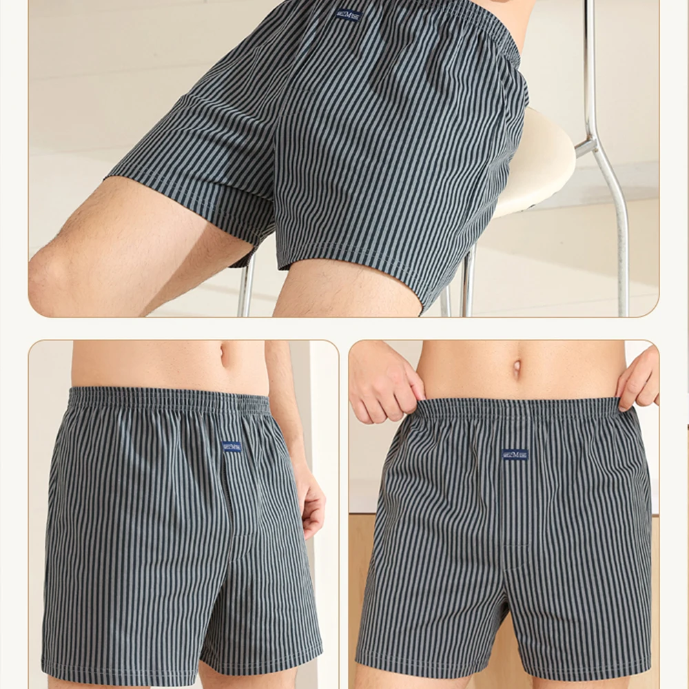 3PCS/Pack Loose Lengthed 140Kg Men Panties Big Size 100% Cotton Cozy Breathable Alo Boxer Trendy Striped Underwear Hidden Button image 6