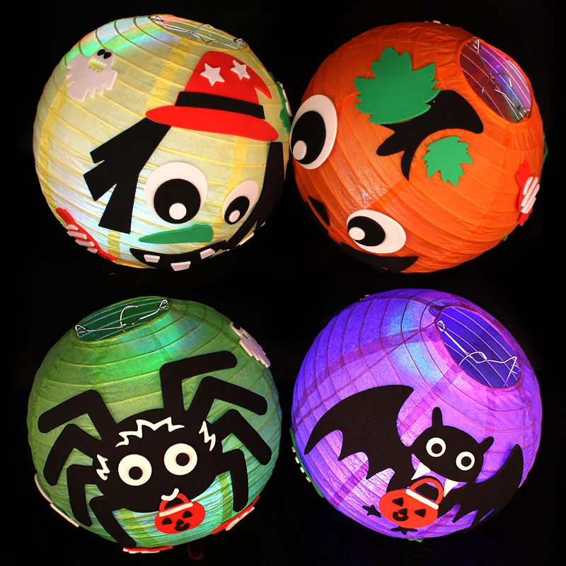 Linterna de papel de dibujos animados para Halloween, accesorios de decoración Ktv, linterna Led hecha a mano, Juguetes Divertidos de calabaza