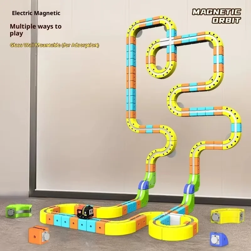 磁気ビルディングブロック列車セット STEM教育玩具 簡単接続トラック付き アクセサリー DIY学習玩具 子供向け