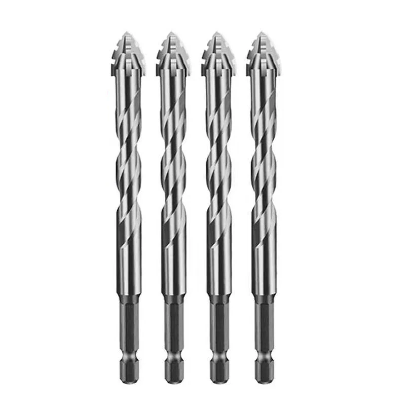 Carbide Tipped Tile Drill Bits, 4-Flute Serrated Offset Drill Bits with Hex Shank, High Hardness Cross Cutting Hole Opener