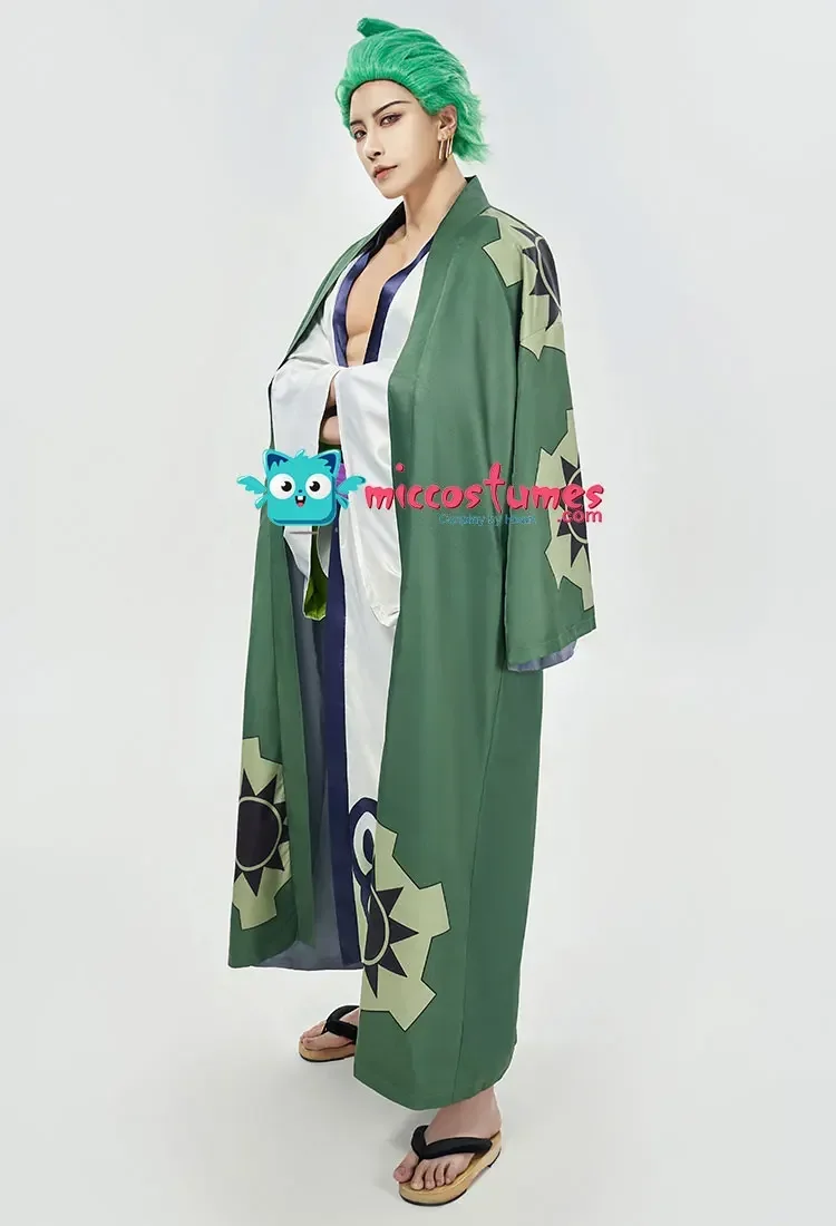 Miccostumes Men's Zoro Cosplay Costume Kimono Robe and Belt with Earrings