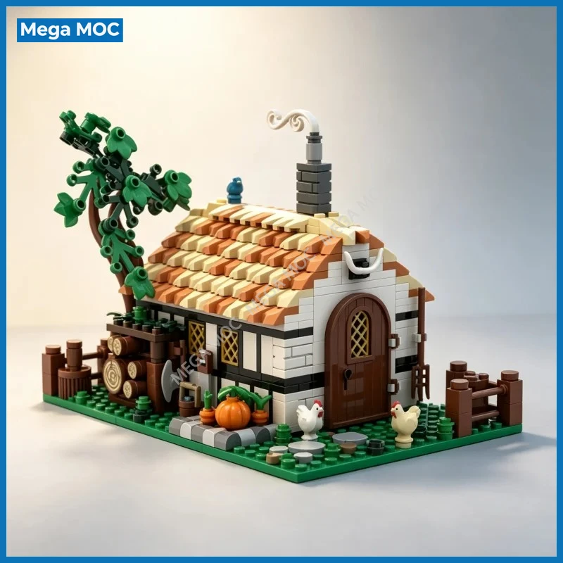 MOC Ancient Rural Farmhouse Building Blocks Medieval European Cottage Architecture DIY Brick Ornament