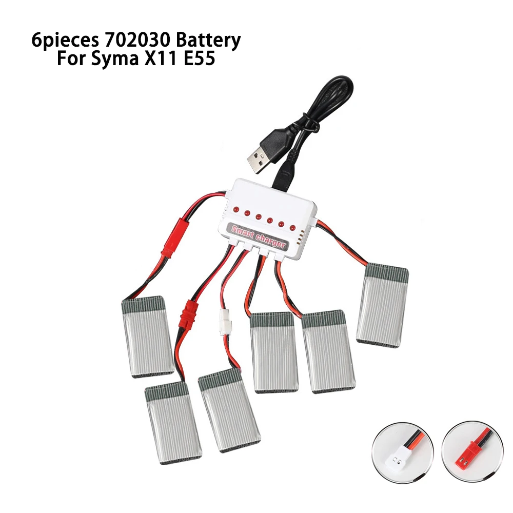 6Pcs 702030 Drone Battery 3.7V 300mah Li-po Rechargeable Batteries For Syma X11 E55 Fq777 Fq17w F180 U816 RC Drone UAV Battery