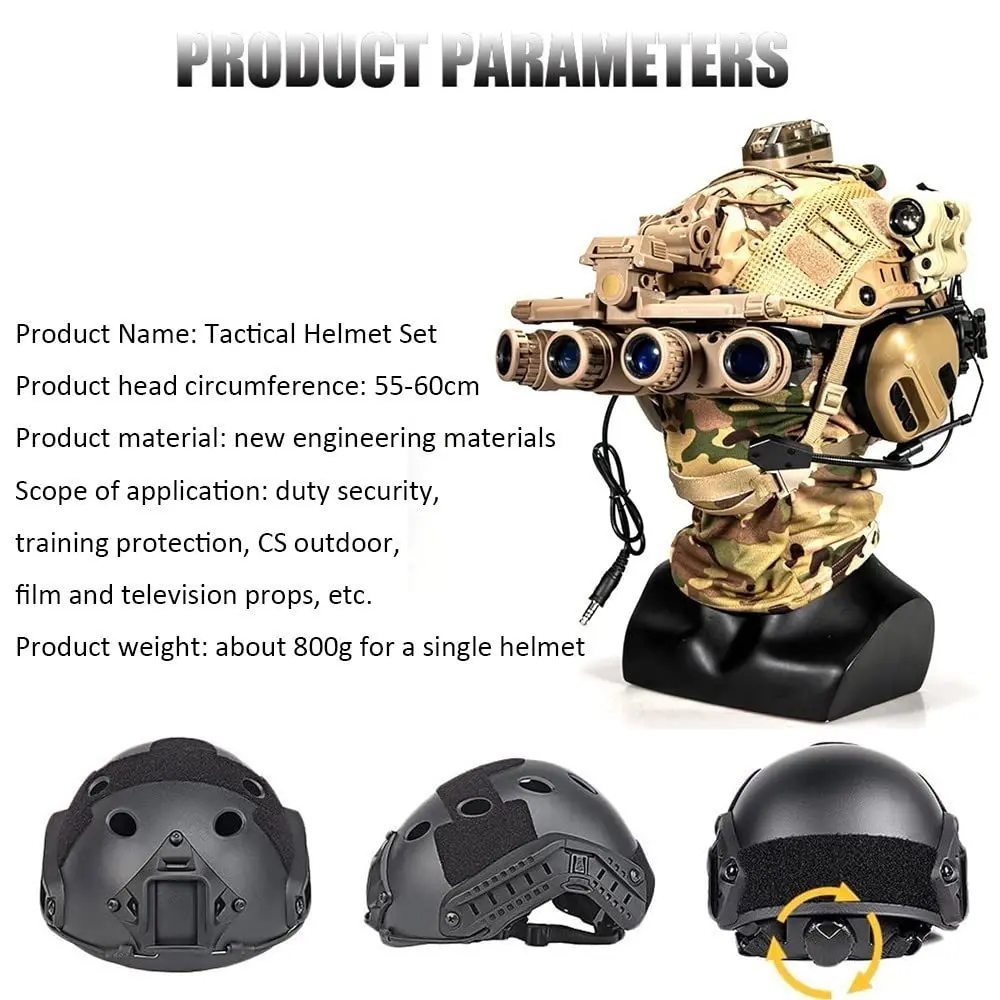 Zestaw Hełmu Taktycznego Airsoft Fast Helmet z Zestawem Słuchawkowym, Okularami Ochronnymi, Model NVG, Pełna Maska na Twarz do Gier CS, Survivalu i Treningów