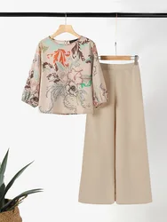 ZANZEA Autumn Womens Bohemian Wide Leg Trousers Suits 2pcs Floral Print Tracksuit Outfits 2 Piece Sets Vintage Blouse Pants Sets