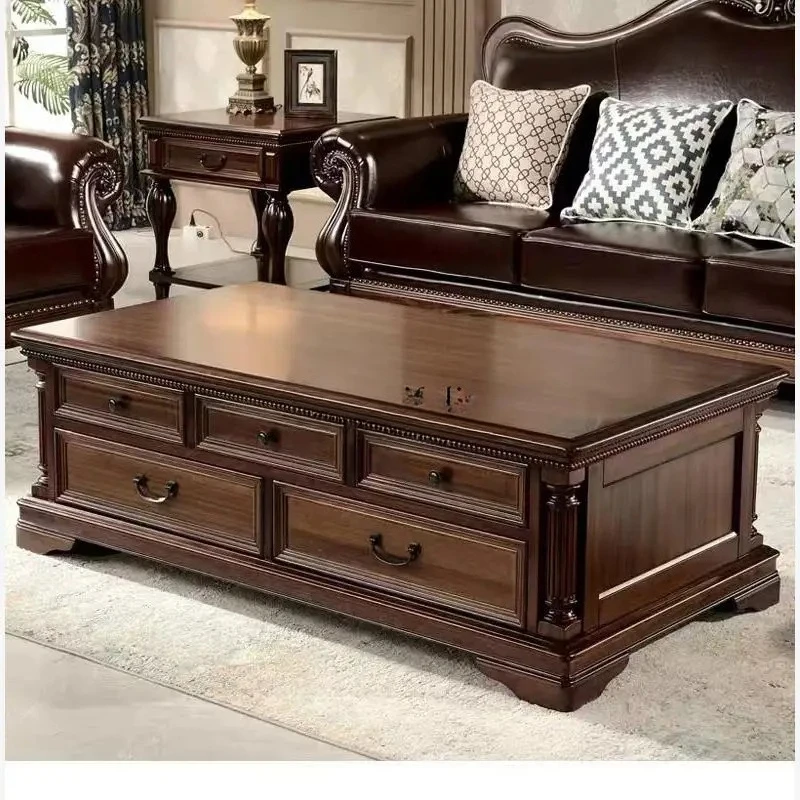 

Американский длинный журнальный столик из цельного дерева для гостиной с ящиками для хранения, чайный столик, резной журнальный столик