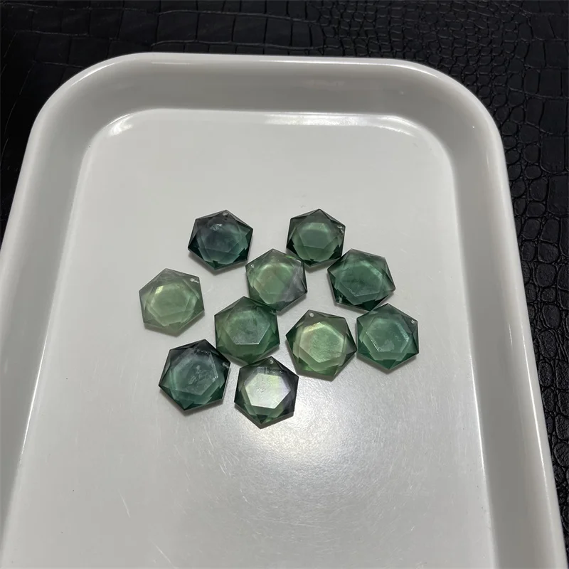 

10pcs Natural Blue Green Fluorite Quartz Hexagon Stone Section Star of David handiwork