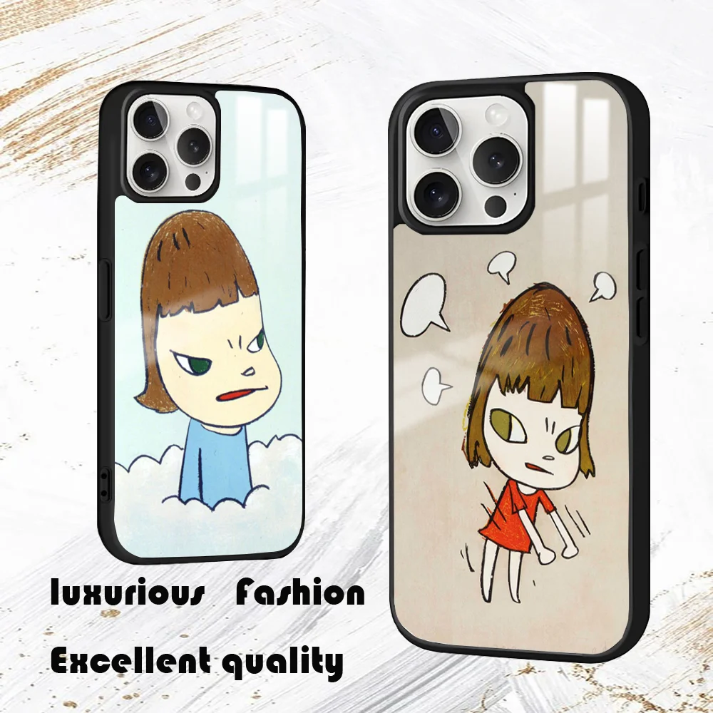 Yoshitomo Nara art painting Phone Case For iPhone 16 15 14 13 12 11 Pro Max Plus Mini PC Fashion mirror phone case