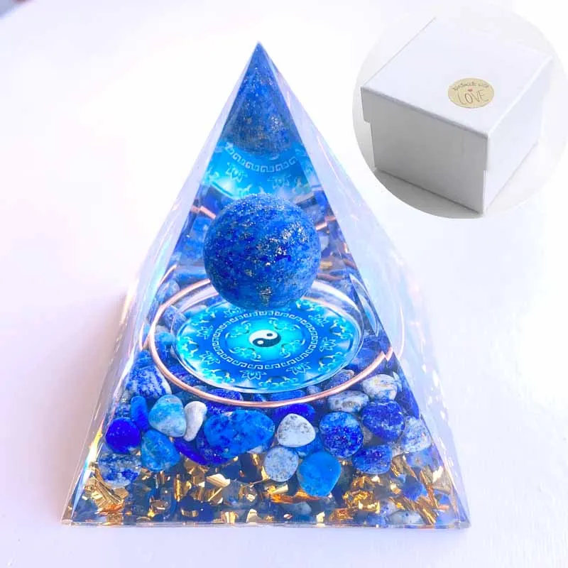 Handmade lapis lazuli Orgone Pyramid Crystal Healing Orgonite 60mm Pyramid Reiki Energy Meditation Pyramid For Positive Energy