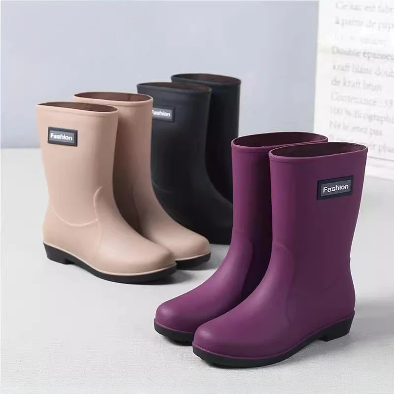 Mensurable Mid-Calf Work Boots Women's Fashionable Waterproof Elegant Outdoor Wear New Style Slip-Resistant Rubber Shoes