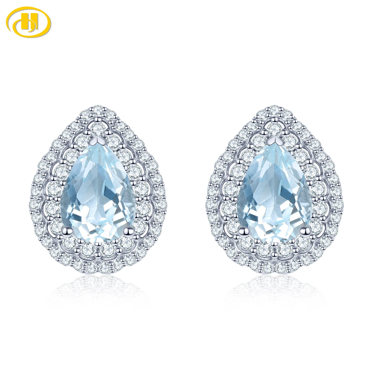 Natural Sky Blue Topaz Sterling Silver Stud Earring S925 Jewelry 1.5 Carats Genuine Gemstone Pear Cut Classic Romantic Style