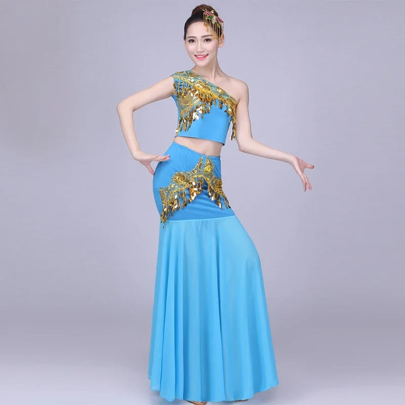 Kostium taneczny Kostium Paw Taniec Sztuki Egzamin Torby Biodra Długa spódnica typu fishtail Cekiny Kostiumy grupowe