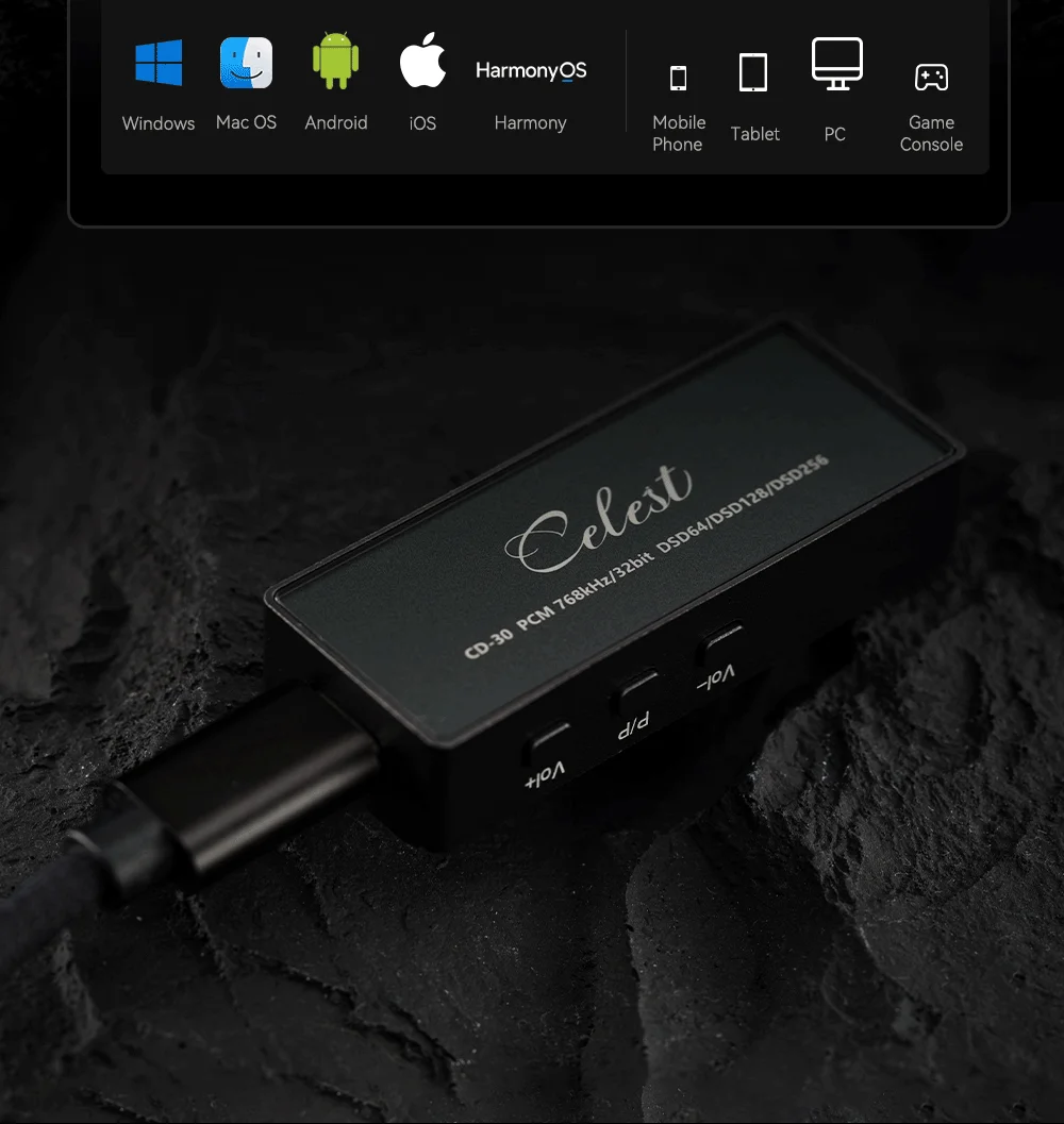 

Kinera Celest CD-30 Audiophile Portable DAC Amp Dual CS43131 USB-C Headphone Amplifier 3.5mm 4.4mm Balanced DSD256 HiFi AMP