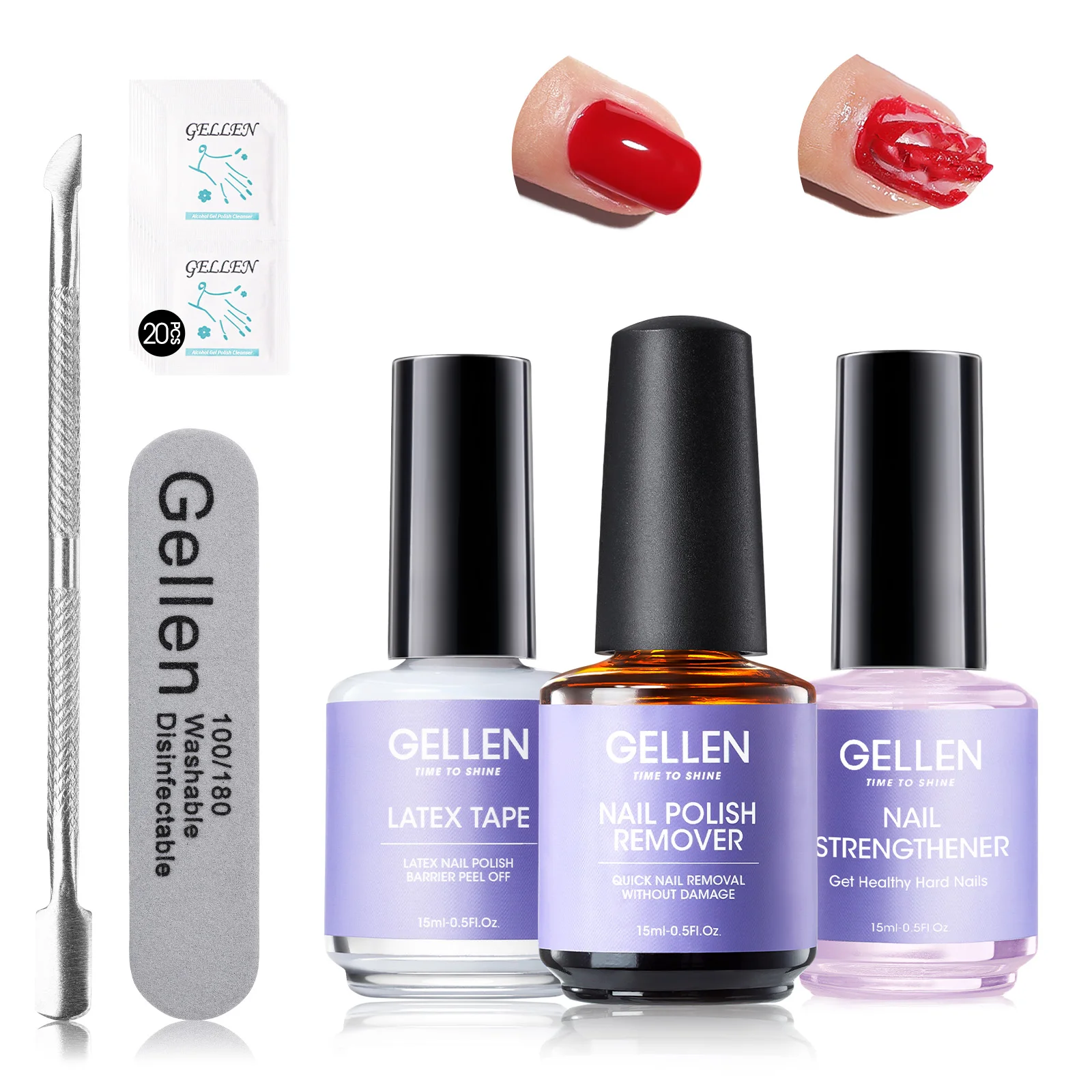 

GELLEN Nail Gel Polish Remover Kit 8 in 1 Care Strengthener Liquid Latex Tape Manicure Tools DIY Home Salon Nail Art Supplies