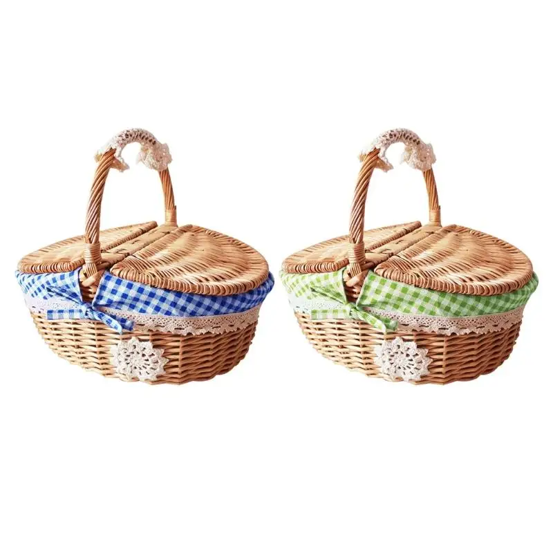 

Natural Rattan Woven Picnics Basket With Flipping Lid Bucolic Delicate Outdoor Storage Basket For Picnics D2RD