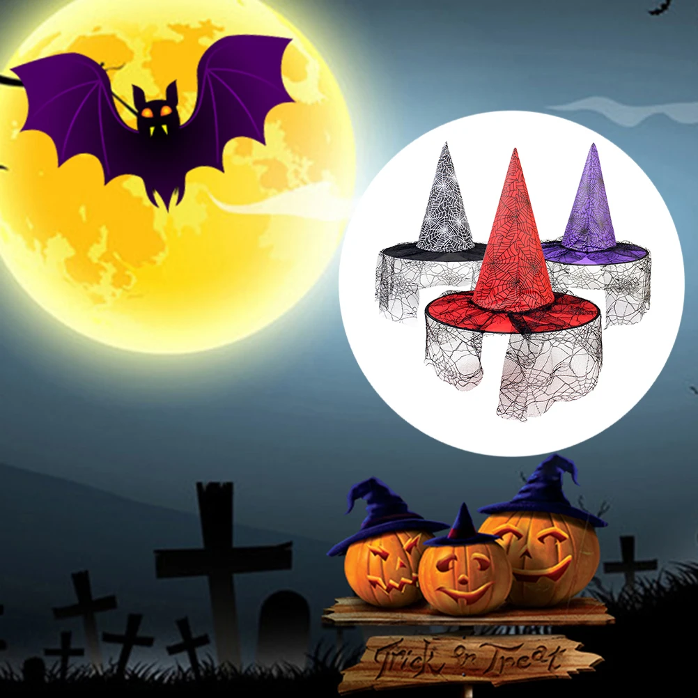 

3 pcs Halloween Party Witch Hat Mesh Costume Spiderweb Headband For Cosplay Masquerade Durable Premium Mysterious Style