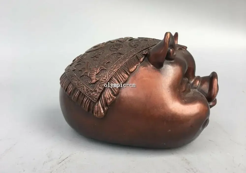 8'' Classica Red Bronze carved chinese folk coin money pot Piggy Bank boxes