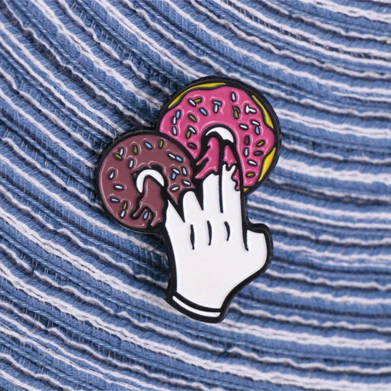 دبوس المينا الأنيق على شكل دونات وأصابع - بروش مصنوع من خليط معدني على طراز فاسق/حد الأدنى للقبعات وحقائب الظهر #4