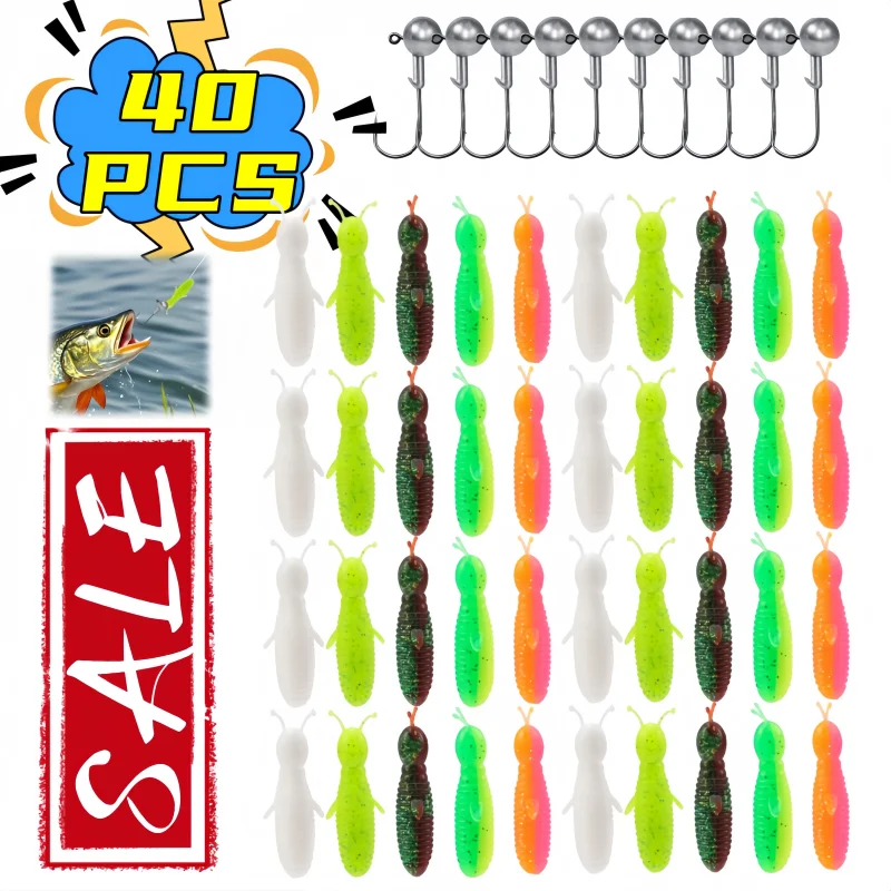 40-個ワーム釣りソフトルアーキットクランクフックシリコーンスイムベイト-7-グラム-6-センチメートルミツバチスイング餌ペスカ釣具アクセサリー