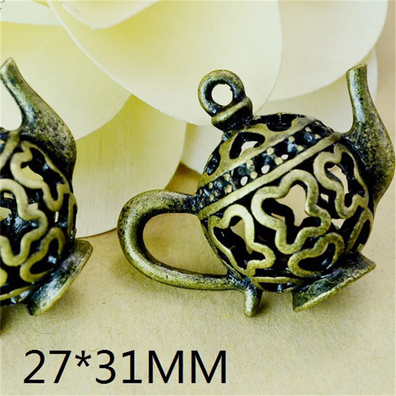 BoYuTe (10 Pieces /lot) Antique Bronze Plated Alloy Hollow Teapot Pendant Accessories Diy Handmade Materials