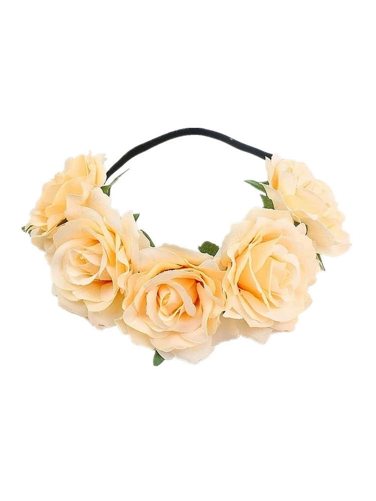 Bohemia Floral Headband Big Red Rose Flower Hairhead Accessories Women Girls Bridemaids Wreath Party Hair Ornaments Floral Beach