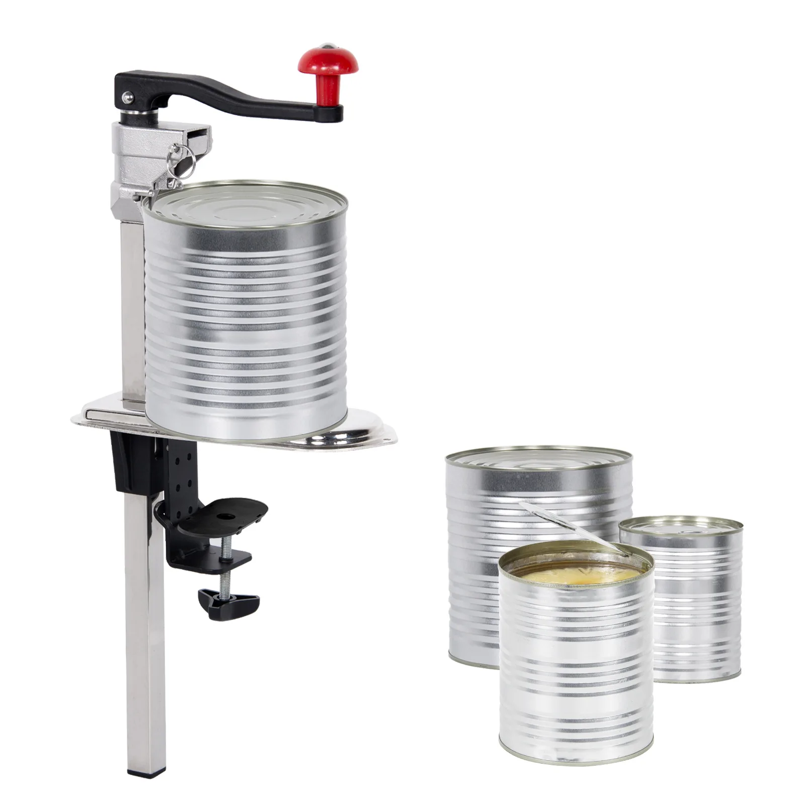 Commercial Can Opening Unit, Stainless Steel Tabletop Manual Rotary Can & Jar Lid Opener