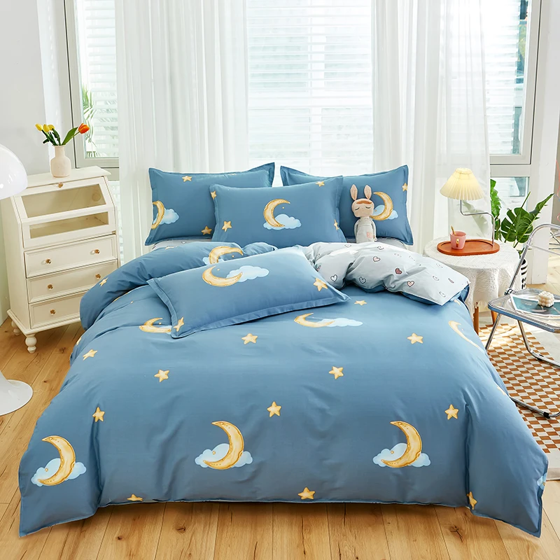 Moon Star Comforter Cover Set Clouds Blue Bedding Sets 100% Cotton Reversible Duvet Covers for Kids Boys Teens Men Bedroom Decor