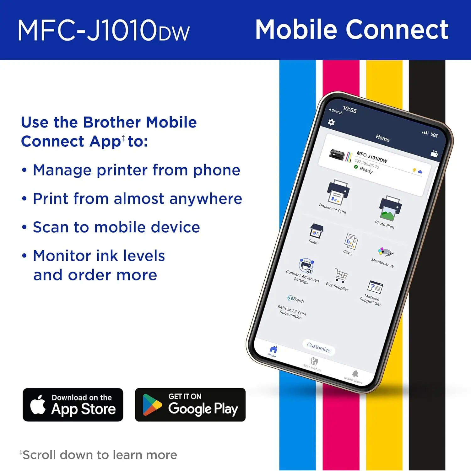 MFC-J1010DW Wireless Color Inkjet All-in-One Printer with Mobile Device and Duplex Printing, Refresh Subscription and Works image 5