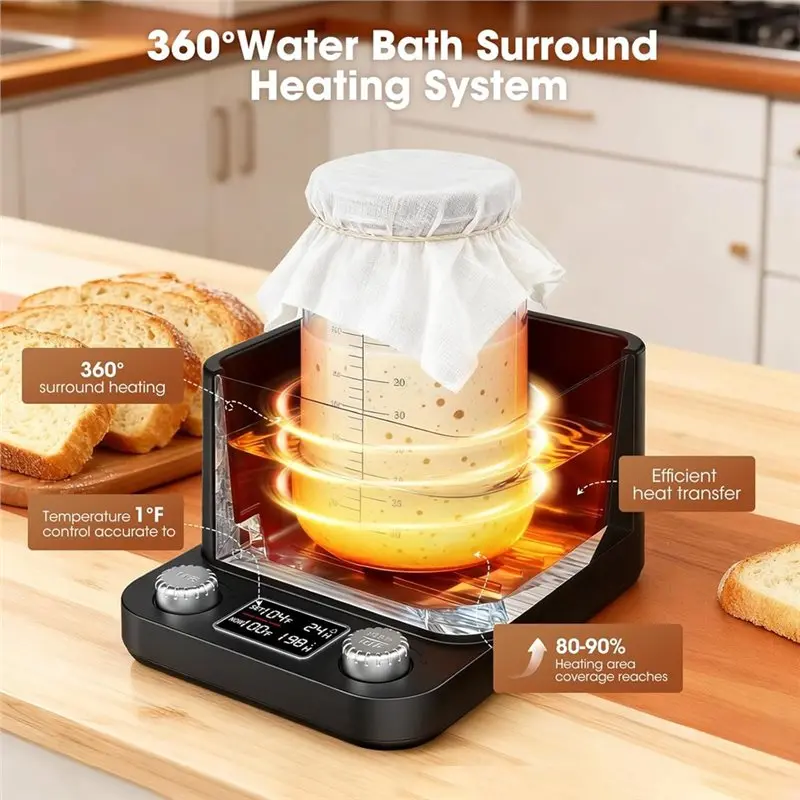 Stable Performance For Jars Under 50Oz Sourdough Starter Warmer, Water Bath, Precise 1° F Thermostat(70-104° F), For Sourdough