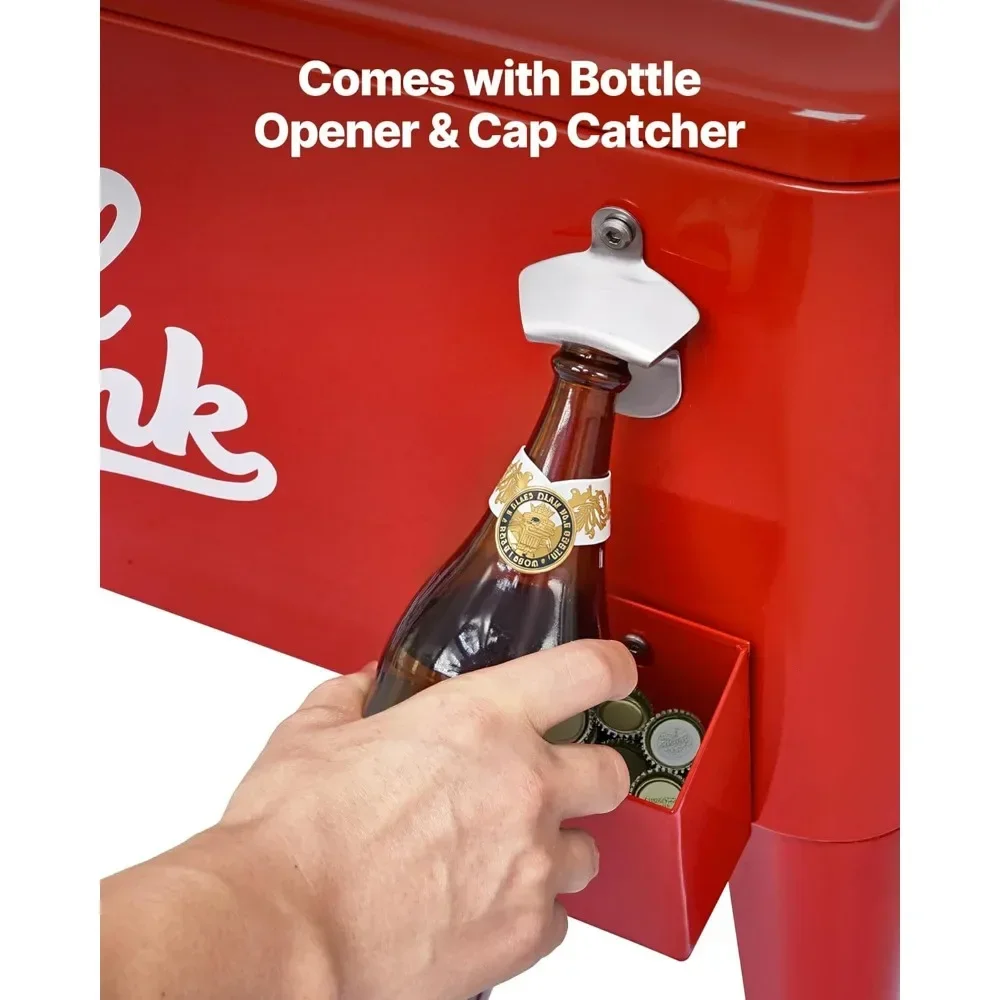 

Portable 80 Quart Rolling Ice Chest for 50 Bottles or 110 Cans, Outdoor Patio Party Drink Cooler Cart with 4 Swivel Casters