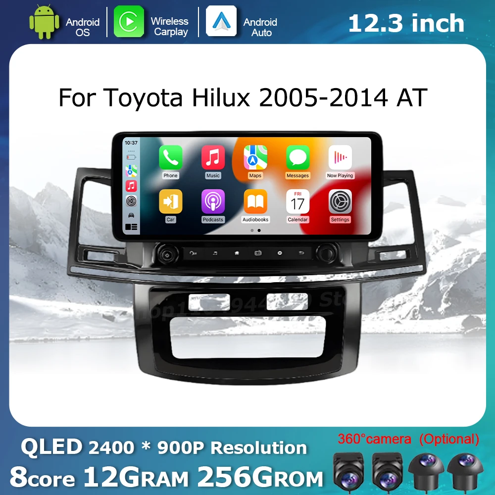 12.3 '' Wireless Carplay Android Auto for Toyota Hilux  2005-2014 AT Multimedia Radio Player Car Touch Display GPS Navi WiFi 4G