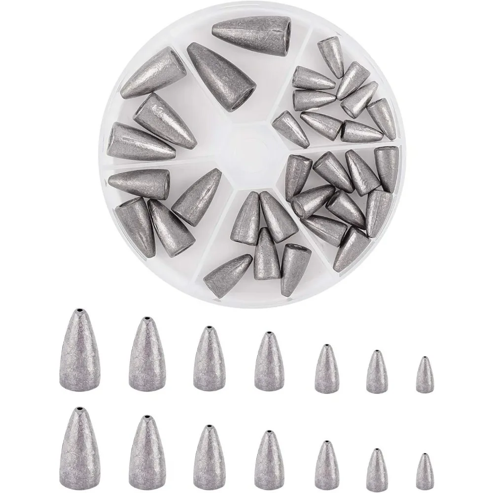 47PCS 7 Sizes Platinum Fishing Weights Sinkers Bullet Weights Sinkers for Freshwater Saltwater Bass Fishing