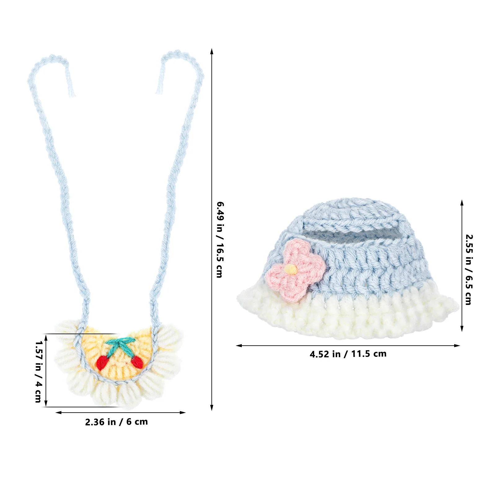 1Set Zacht Comfortabel Ontwerp Baby-outfits Miniatuurkleding Accessoires Gebreide muts Bandana Slabbetje voor 17 cm aankleden